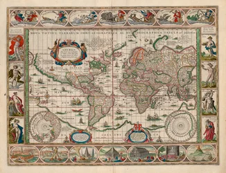 Karte aus der Kartensammlung der Nationalbibliothek. Die Karte wurde (1635) herausgegeben und zeigt eine Weltkarte